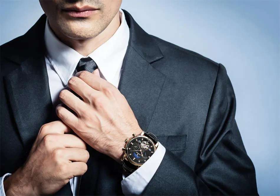 BINSSAW механические часы для мужчин Спорт Tourbillon Автоматический Топ люксовый бренд Relojes Hombre кожа Moon Phase часы relogio