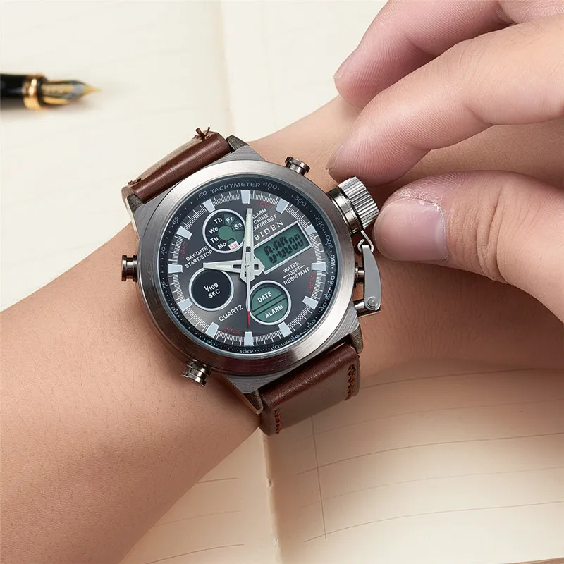 Роскошные мужские часы от известного бренда BIDEN кожаные военные спортивные с
