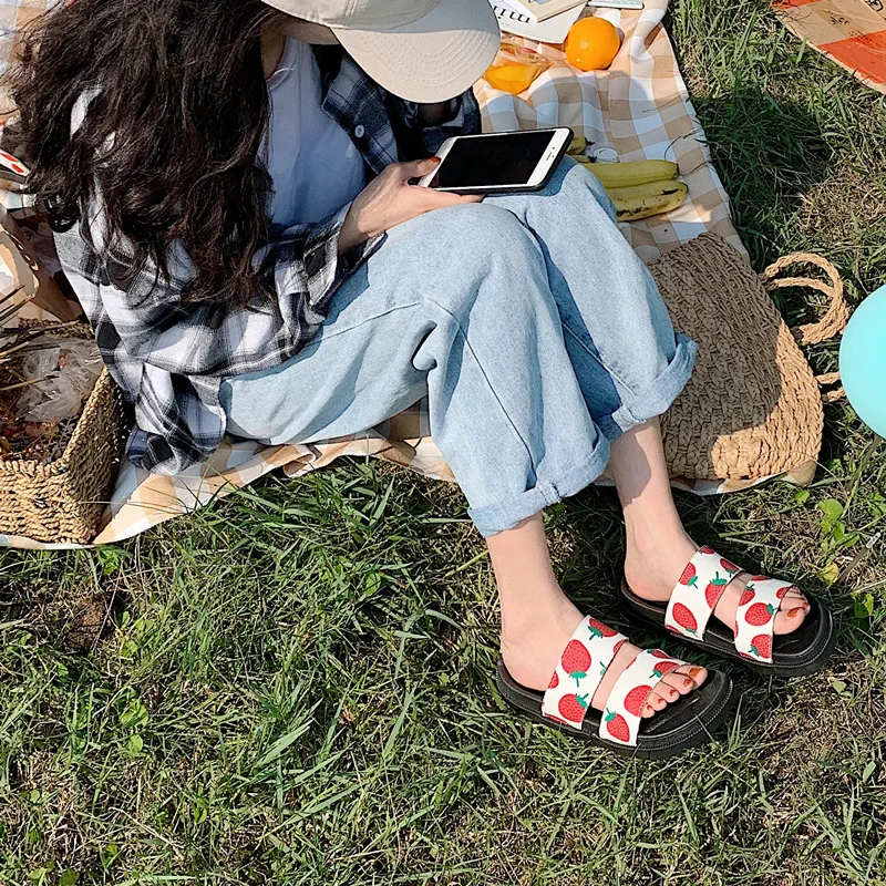 Женские тапочки в стиле Харадзюку с фруктами Шикарные туфли на плоской подошве