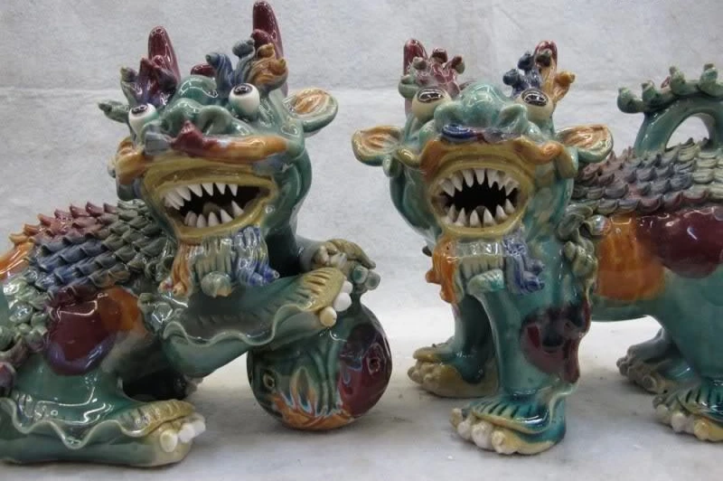 8 Китайская керамика фарфор WuCai фэн шуй злой Кирин кьлин Фо Собака Лев Пара | Дом и