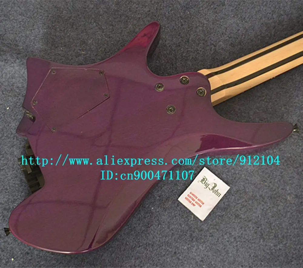 Новый раздували fret Безголовый электрогитара в фиолетовый с корпус из красного