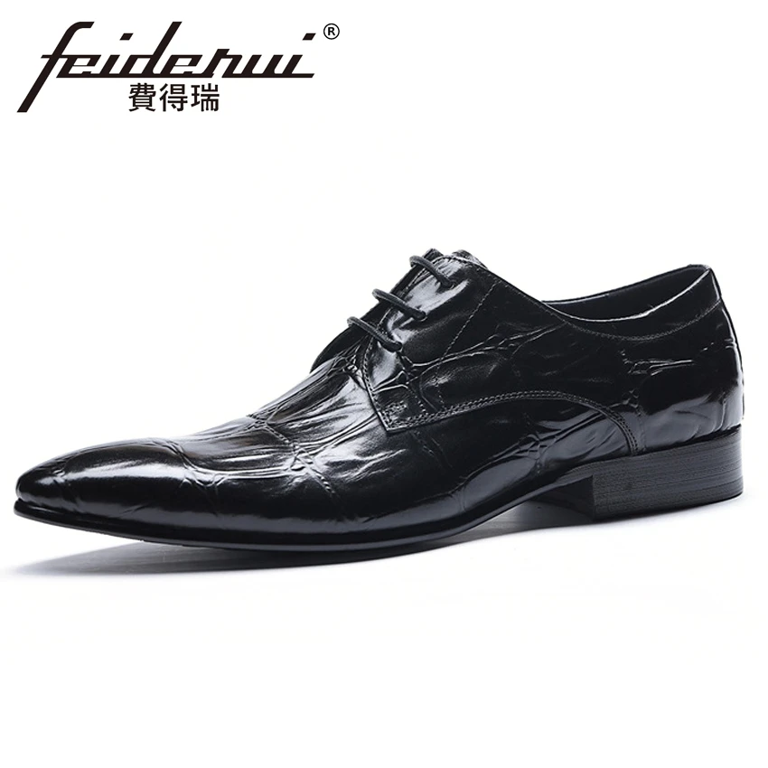 Роскошная мужская деловая обувь из натуральной кожи с острым носком туфли в