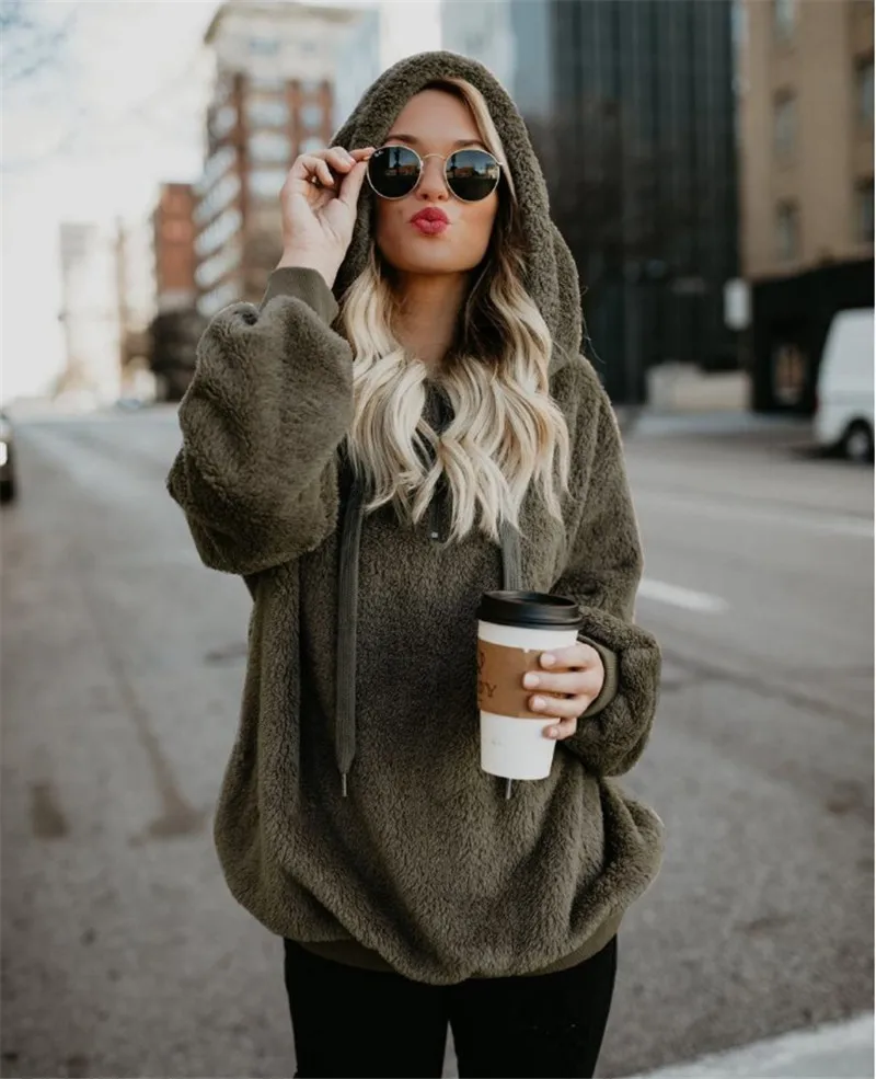 Kawaii S-5XL, новинка, женские толстовки на молнии, для девочек, зимние, свободные, пушистые, Женская куртка с капюшоном, теплая верхняя одежда, пальто, милые толстовки
