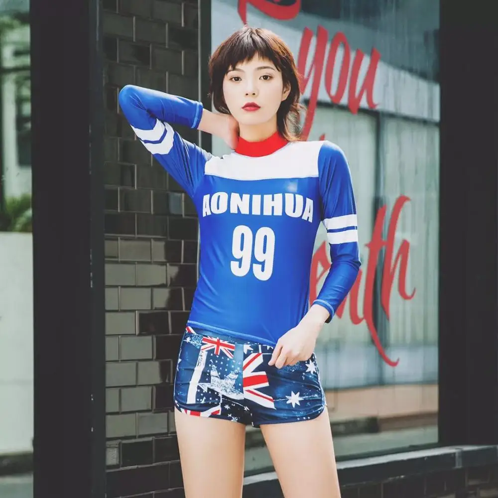 Купальник с длинными рукавами и цифровым принтом для мужчин женщин джинсовые