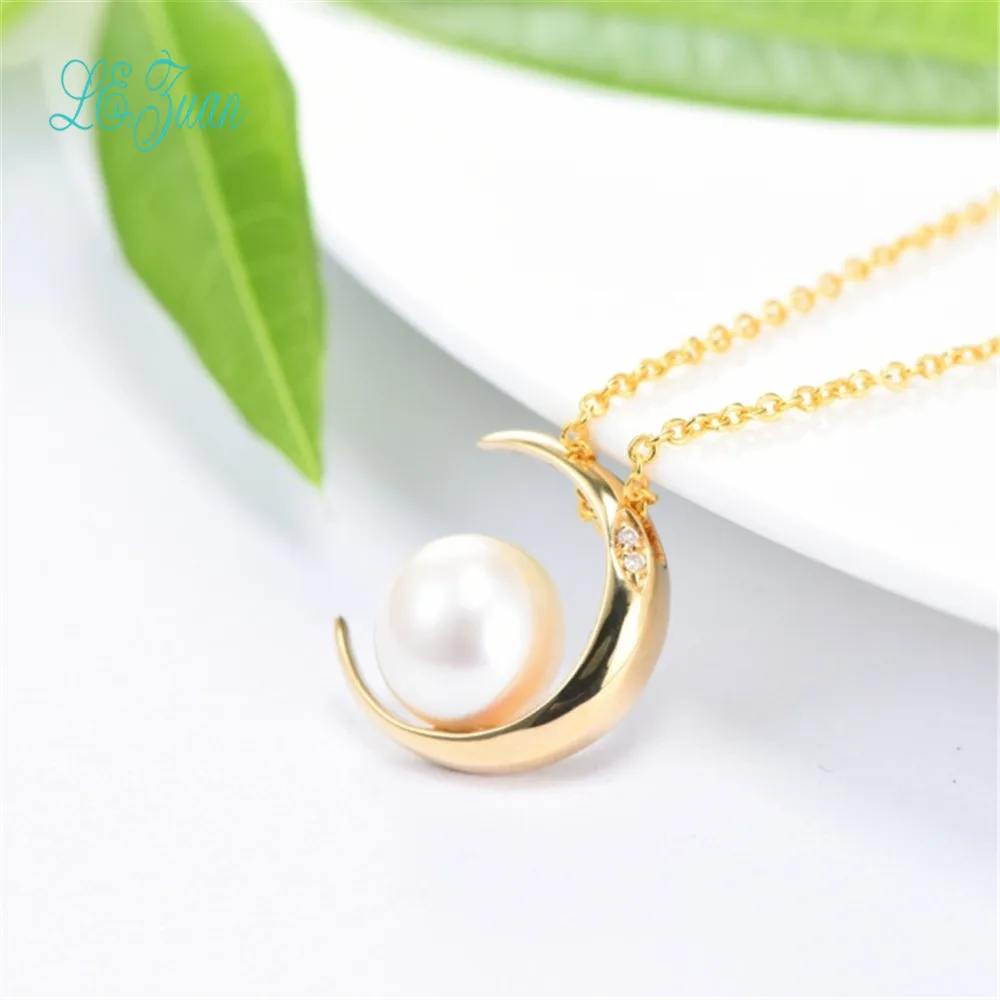 L & zuan 18K Золотая подвеска в форме Луны 0.001CT алмазная из натурального пресноводного