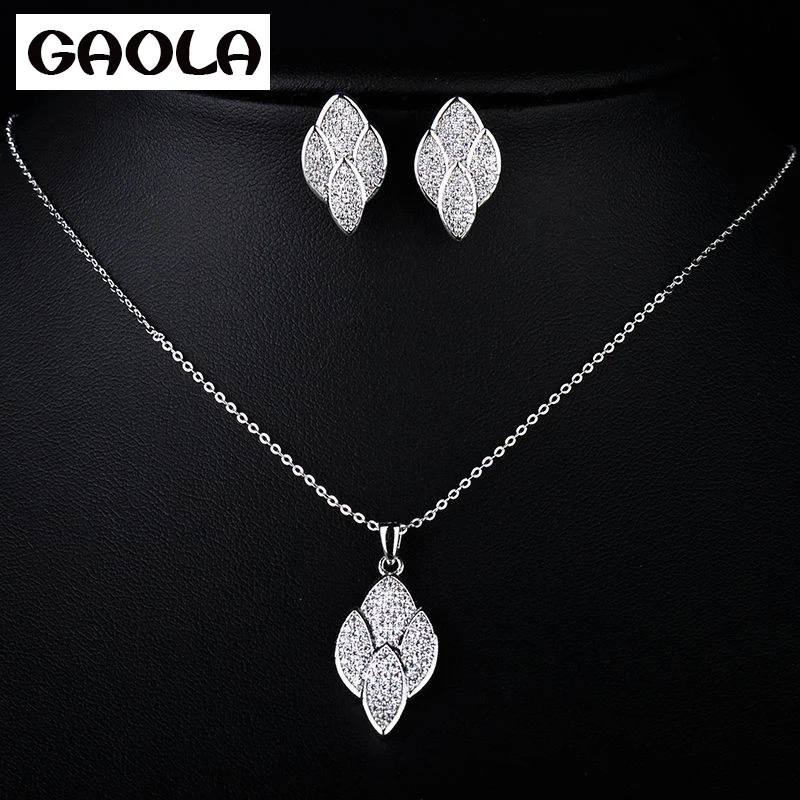

Woman Jewelry Set Real Pure Genuine Silver plated Jewelry Set Leaf Pendant Necklaces Earrings Leaves Fashion GLDT0661