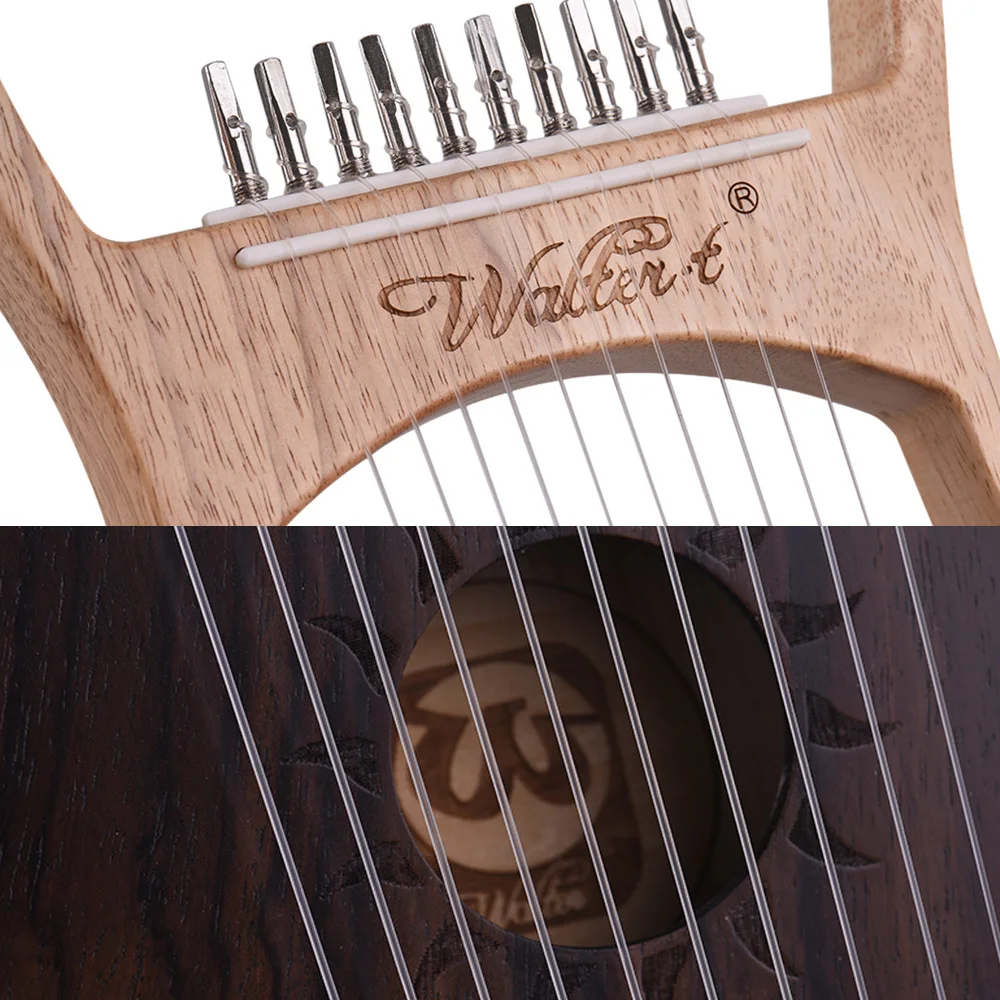 WH01 10-String деревянный Лира Арфы нейлоновыми струнами из розового дерева topboard каучуковое дерево щит струнный инструмент с сумкой для переноски
