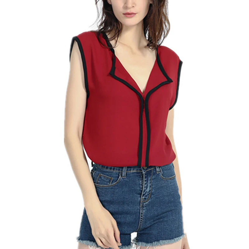 Женская шифоновая блузка без рукавов Повседневная однотонная офисная с