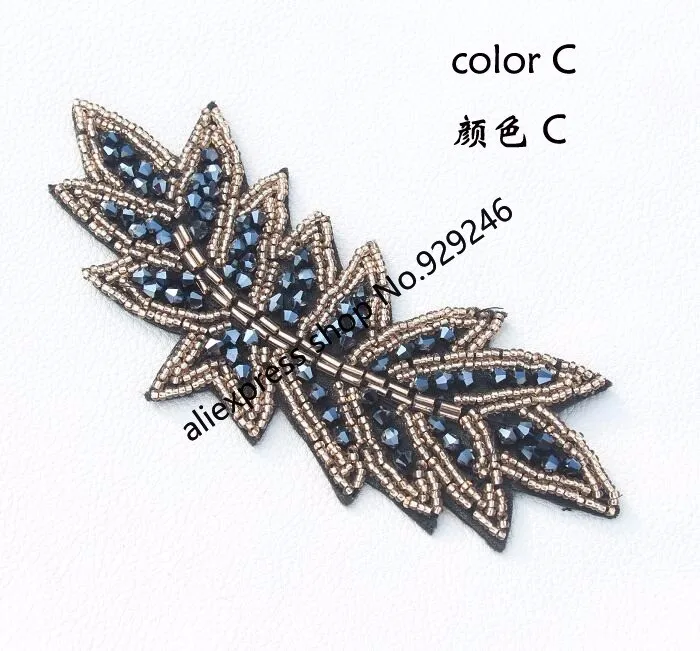 color C 4 шт./лот, модный длинный лист, ручная работа, бисерная аппликация, черная ткань-основа, отделка для волос, одежда, украшения - Цвет: color C