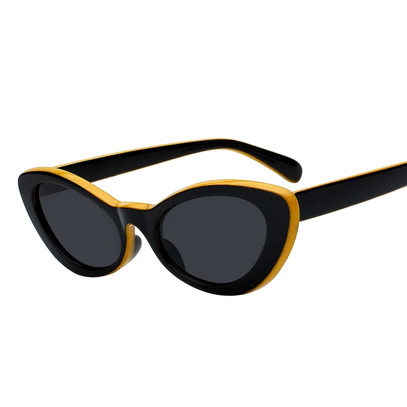 Black yellow w black Макс Новое Милое сексуальное ретро в форме кошачьих глаз солнцезащитные очки Для женщин небольшой черный, белый цвет Треугольники Винтаж солнцезащитные очки женское повседневное красное пуховое пальто uv400 - Цвет линз: Black yellow w black