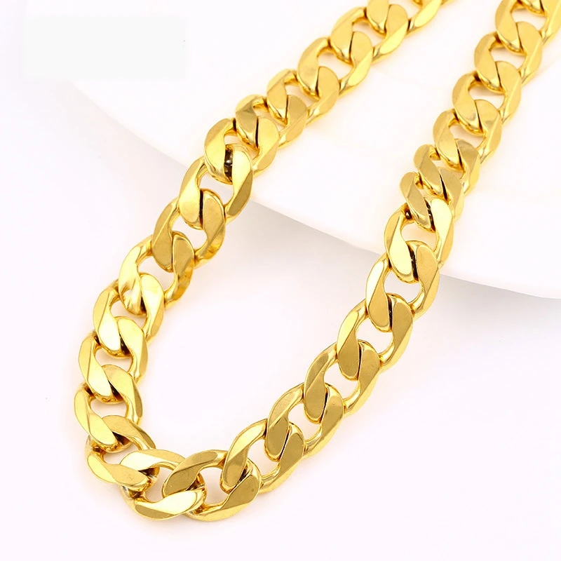 Массивное ювелирное изделие мужское ожерелье с цепочкой из твердого желтого