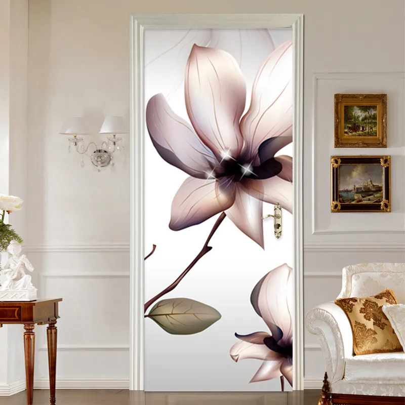 Door Sticker Modern Creative Art 3D Flower Wallpaper Living Room Bedroom Home Decor Wall Decals PVC Self-Adhesive Stickers | Дом и сад