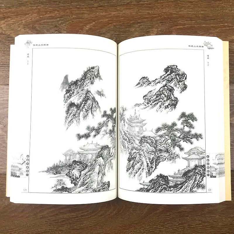 Традиционный китайский пейзаж Атлас живопись художественная книга/Баи Мяо линия рисунок горный камень дерево павильон учебник