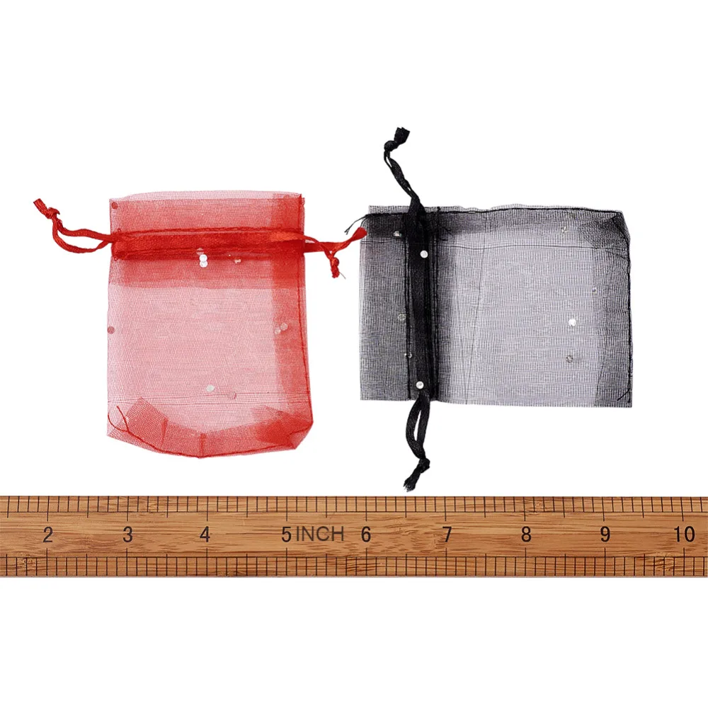 100 шт./лот, 9x7 см, подарки, сумки из органзы с блестками и лентами, сумки на День святого Валентина, рождественские, рождественские, вечерние, подарочные пакеты для конфет