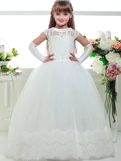 White No sleeves Кружевное нарядное платье с рукавами три четверти и цветочным узором для девочек; детская праздничная одежда; Длинные вечерние платья для выпускного бала на свадьбу - Цвет: White No sleeves