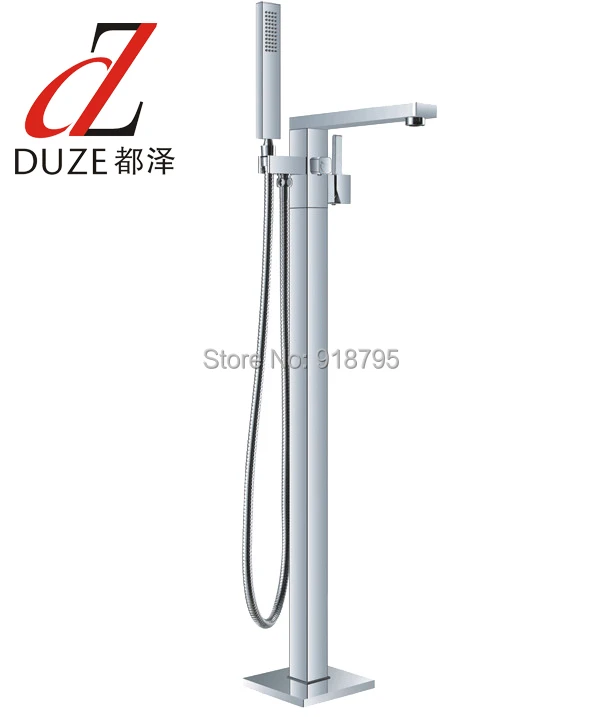 

Contemporary Solid Brass Square Spout Floor Standing Bathtub Shower Faucet with Hand Shower Mixer Tap51001-922