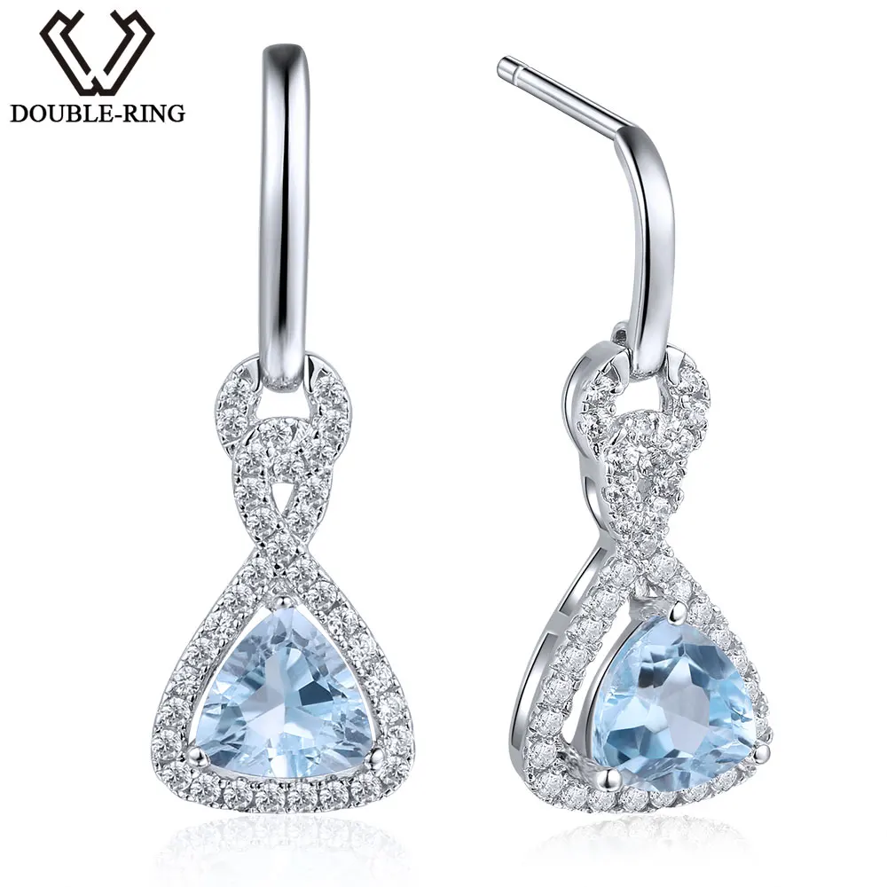 

серьги с камнями Дважды R 1.33ct Природный Голубой топаз 925 стерлингового серебра Висячие серьги синие Свадебные украшения длинные Серьги для ...