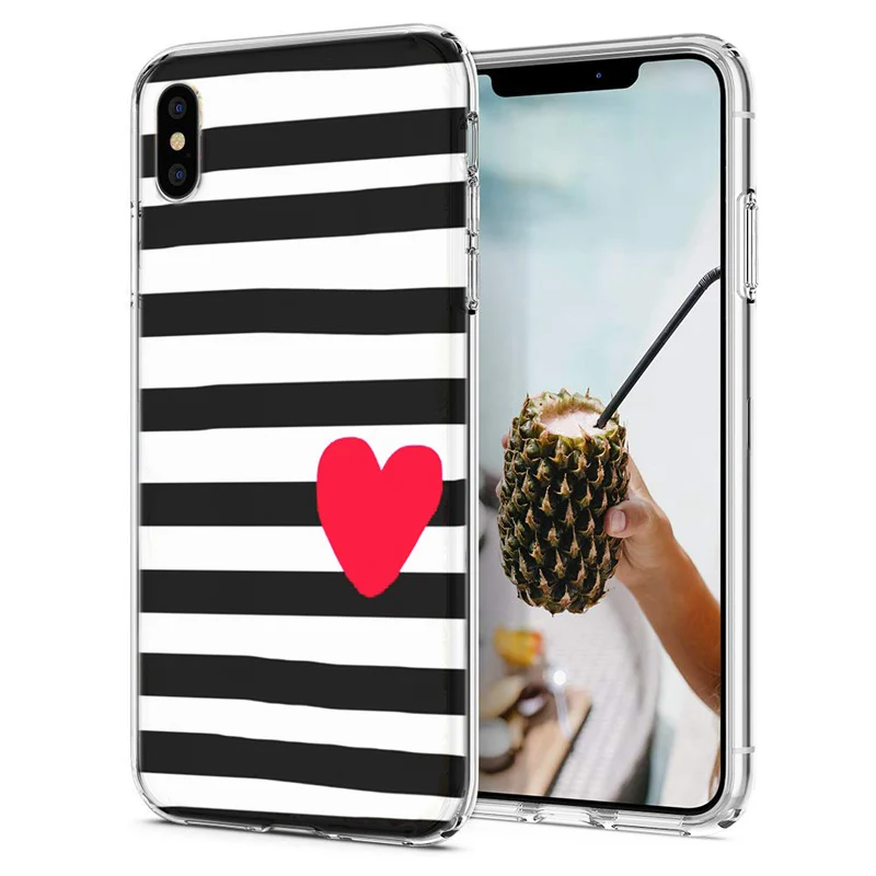 Soft Phone Case For iPhone X XS XR Covers TPU Colorful Flora Pink Love Heart Pattern Fundas iPhone6 7 Max M082 |