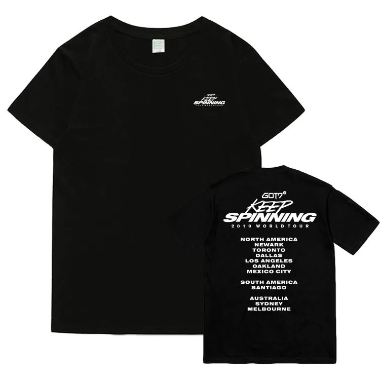 Got7 concert keep spinning same all city names printing t shirt kpop summer style fashion o neck short sleeve t-shirt | Женская одежда