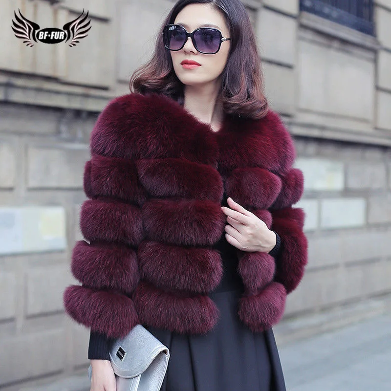BFFUR Luxury Women Natural Fox Fur Coat Women's Whole Skin Genuine Overcoat Jacket Short Real Fox Fur Outerwear Fashion Clothing