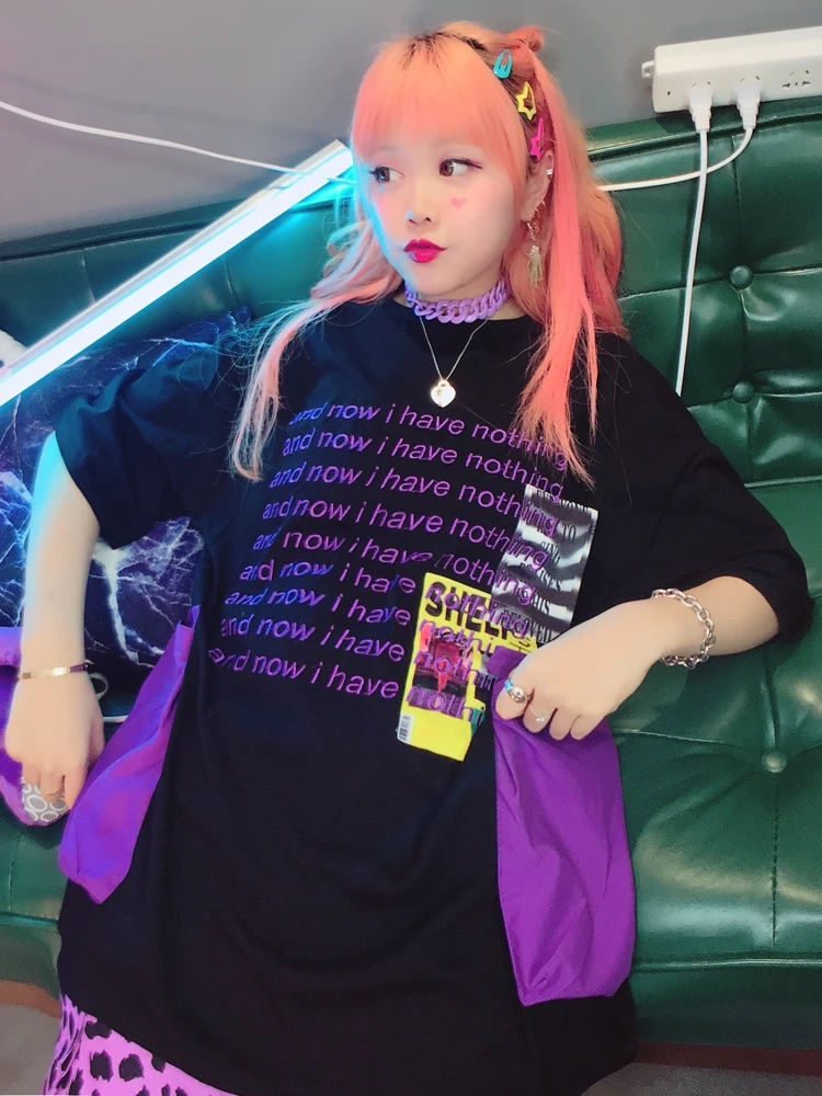 Ulzzang чистая красная с такой же женской Джокер письмо стикер большой карман, футболка s