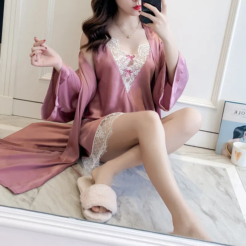 Ms. Simulation шелковая сексуальная ночная рубашка на бретельках банный халат из двух