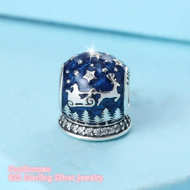 Бусина Шарм ночь из серебра 925 пробы с прозрачными фианитами|enamel christmas|charm