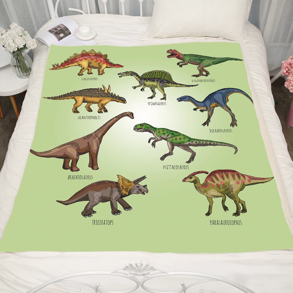 FYMX динозавр пледы одеяло в одеяла черный милый Шерпа флис для дивана мультфильм