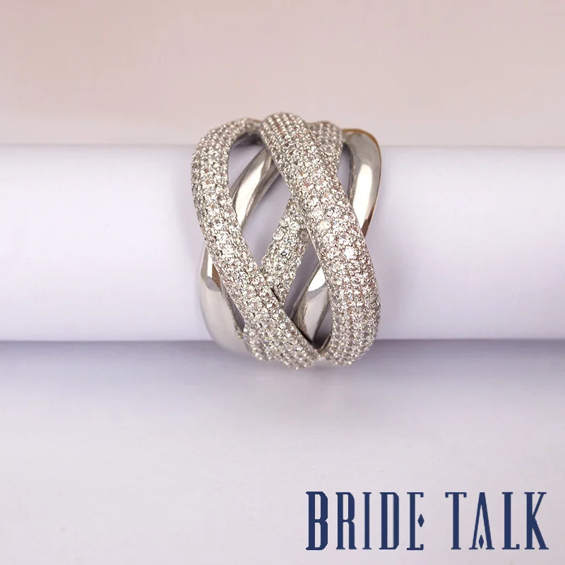 Platinum Plated Модные брендовые Роскошные ювелирные изделия с кубическим цирконием, кольца с переплетенными линиями для помолвки, свадебные вечерние кольца - Цвет основного камня: Platinum Plated