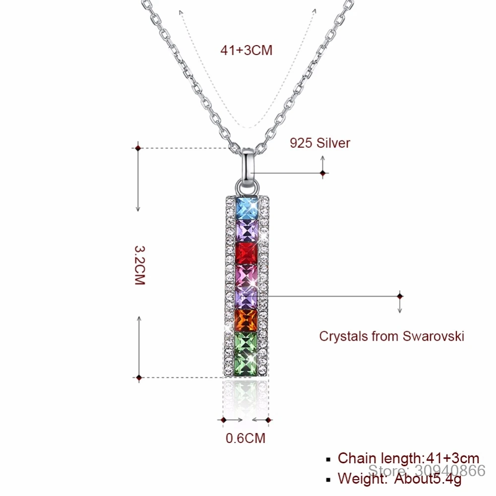 LEKANI Кристалл от Swarovski 925 стерлингового серебра ожерелье Мода Rianbow Бар Кулон Ювелирные изделия Золотая, серебряная цепочка