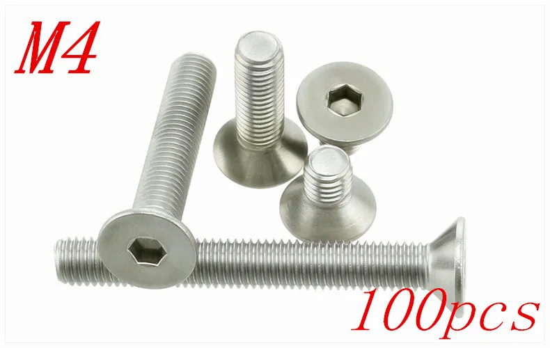 

100pcs/Lot Free Shipping M4*5/6/8/10/12/14/16/18/20/22/25/30-55mm Stainless Steel Flat Head Drive Hexagon Socket Cap Screw Bolt