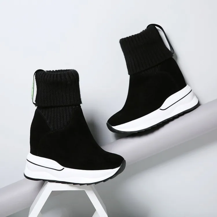 Женские замшевые ботильоны на танкетке весенне-осенняя женская обувь платформе