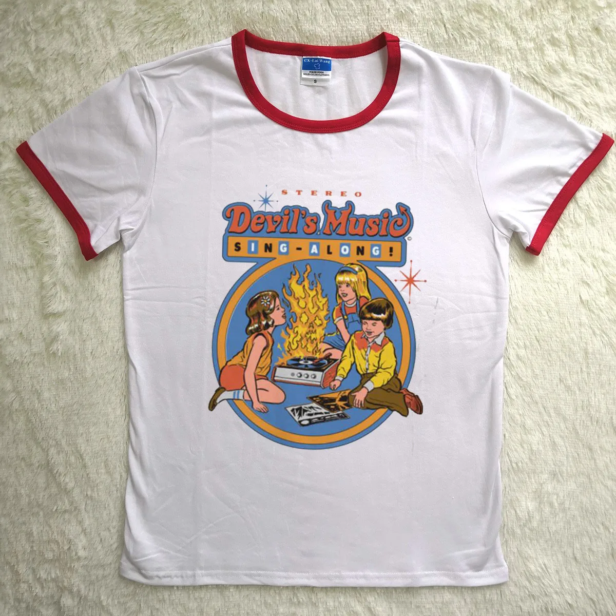 Женская Винтажная футболка с круглым вырезом и принтом музыка летняя из лайкры