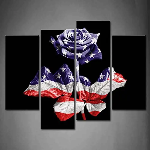 4 панели большой плакат HD печатная картина Ретро Американский Флаг розы холст