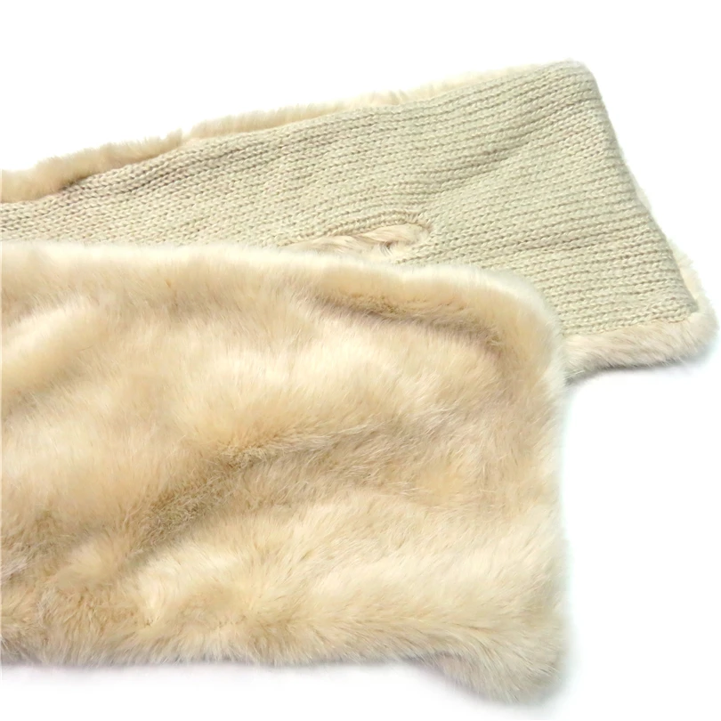 Зимний женский вязанный шарф из искусственного меха с шалью однотонный