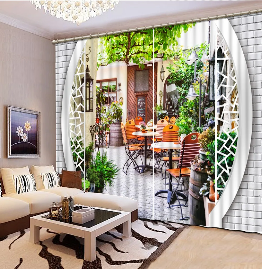 

custom 3d curtains Courtyard view 3d window curtains for living room luxurious curtains white 3d european