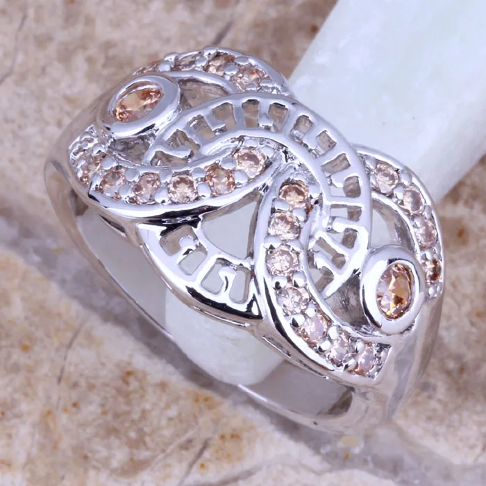 Классическое посеребренное кольцо цвета морганита шампанского Размер 6 / 7/8