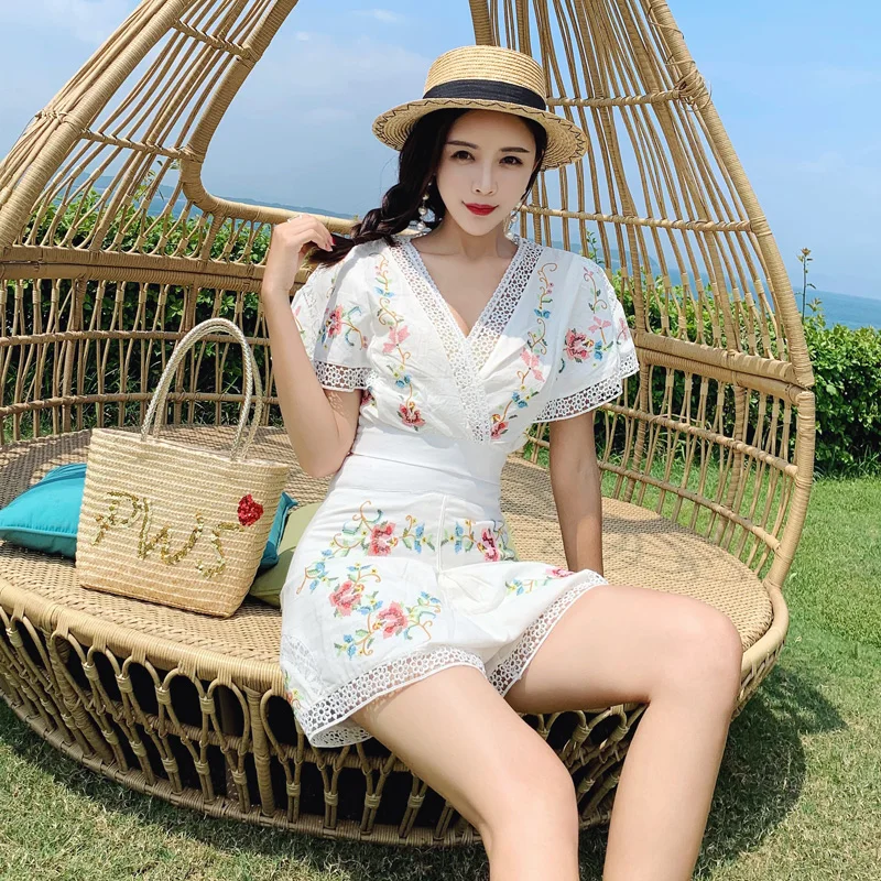 Женский комплект из двух предметов летний пикантный укороченный топ с вышивкой и