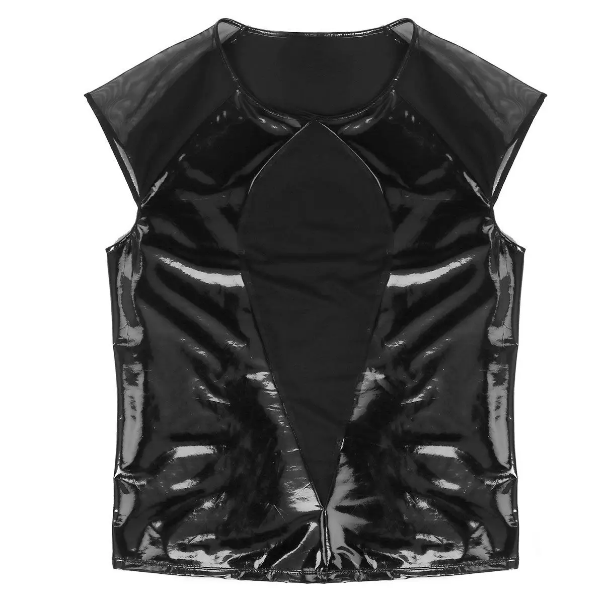 Для мужчин пикантные Лоскутные футболки пуловер сетки See Through безрукавки для