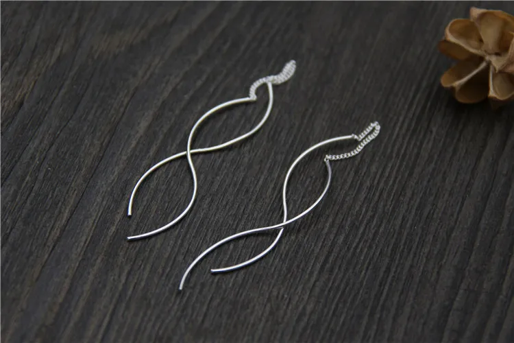 YFN 925 пробы серебряные ювелирные изделия длинные висячие серьги Bijoux Femme простые волнистые серьги из стерлингового серебра с кисточками для женщин