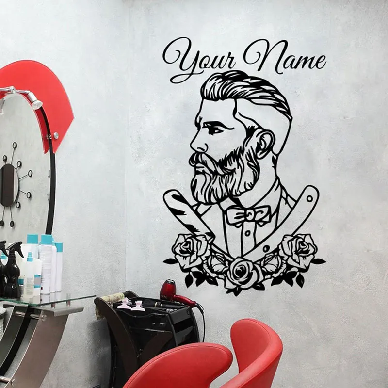 

Custom Barber Shop Tattoo Hipster Decal Personalized Barber Shop Hair Salon Flower Window Wall Sticker Decal Vinyl Decor MF50