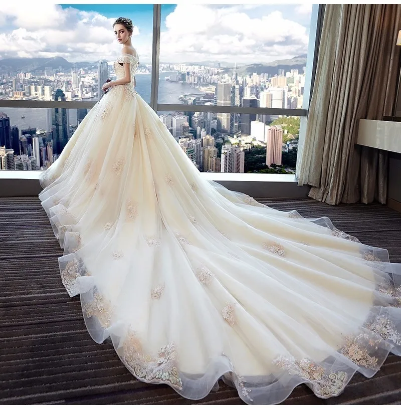 Robe De Mariee размера плюс винтажное кружевное свадебное платье цвета шампанского с рукавами-крылышками и жемчужинами роскошное свадебное платье