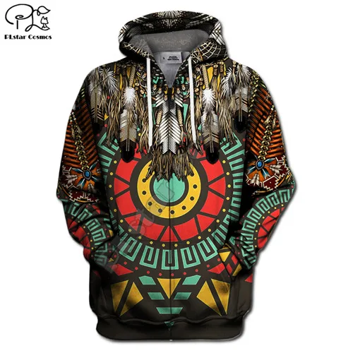 zip hoodie Индийский Родной Индийский печати 3D толстовки для мужчин женщин Новая мода осень толстовка с капюшоном пуловер с длинным рукавом стиль - Цвет: zip hoodie