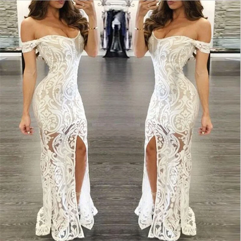 Women Summer Dress 2019 Maxi Dresses For Long Sexy Club Sleeveless V-Neck Party White Lace Hollow Out | Женская одежда