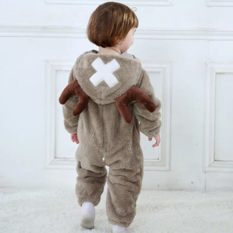 Комбинезон с оленем для маленьких мальчиков и девочек фланелевый теплый Детский