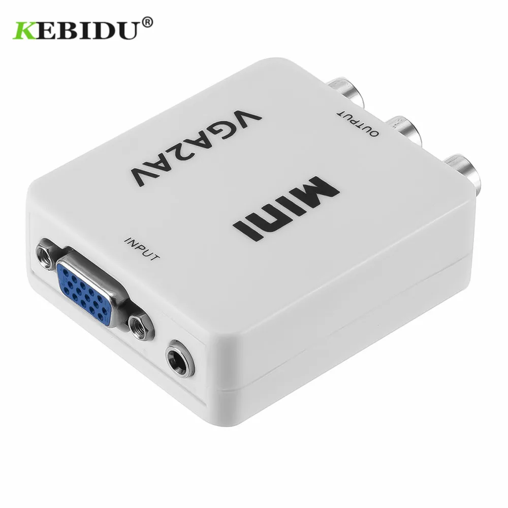 KEBIDU мини VGA в AV RCA конвертер + 3 5 мм аудио VGA2AV/CVBS адаптер для ПК ТВ HD компьютер 1080P |
