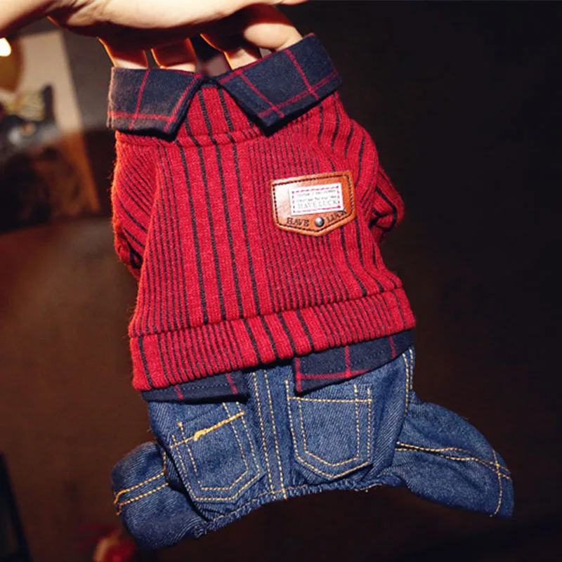 Зимняя Теплая Одежда для собак на 4 лапы маленьких джинсовый комбинезон чихуахуа