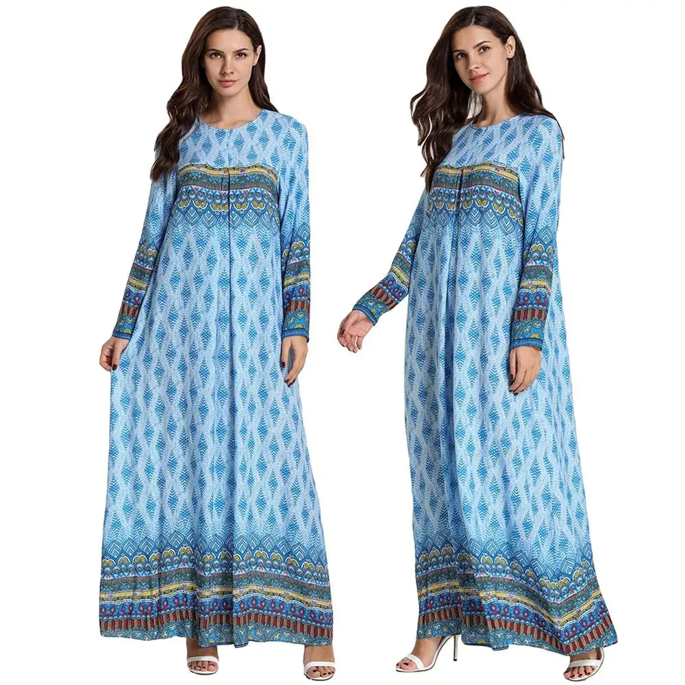 Женское длинное платье на молнии спереди кафтан с мусульманским принтом Абайи