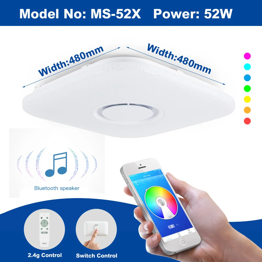 480 music color 52W Умный светодиодный потолочный светильник RGB с регулируемой яркостью 25 Вт 36 Вт 52 Вт, управление через Bluetooth и музыку, современный светодиодный потолочный светильник для гостиной/спальни 220 В - Цвет корпуса: 480 music color 52W