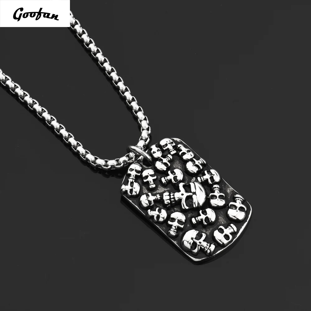 Goofan Hiphop Men Personality Silver Skeleton Fram Dog Tag Pendant&ampNecklace Stainless Steel Trendy Charm Rock Jewelry STN649 | Украшения